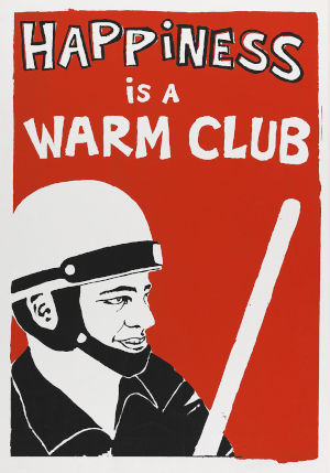 <Protest poster titled 'Happiness Club'>